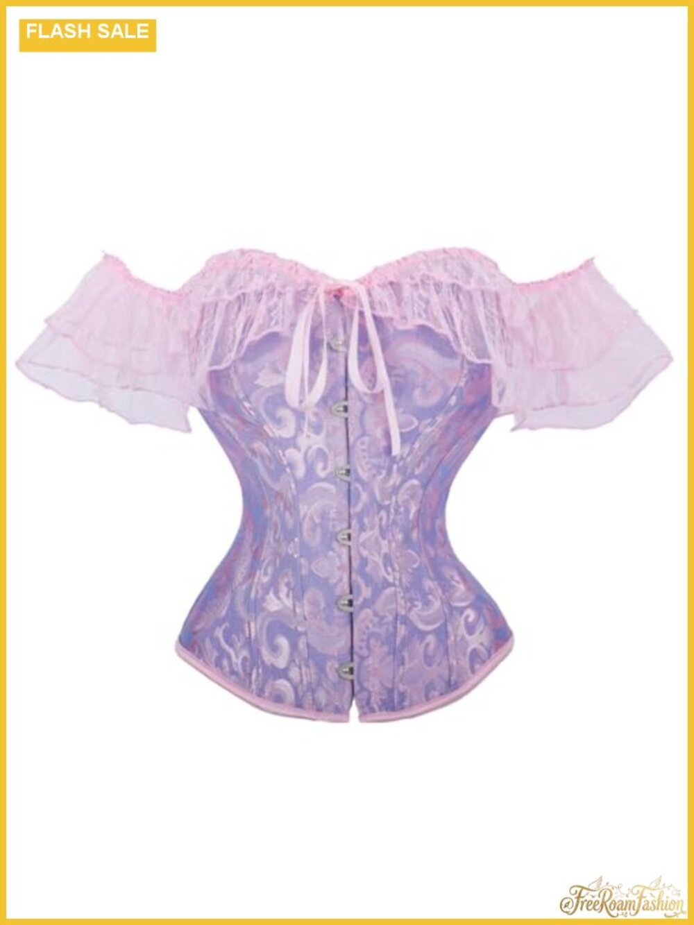 Women's Corset Top with Lace Sleeves Lace-Up Back Floral Bustier Shapewear
